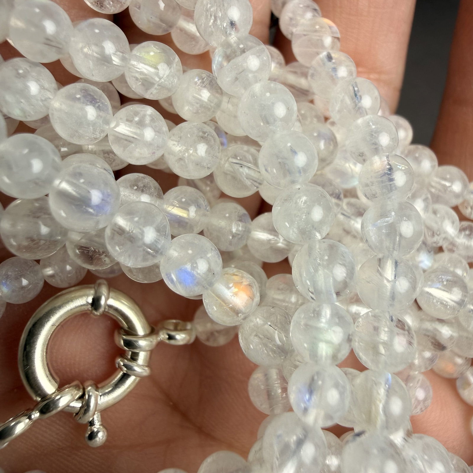 Malagasy maansteen ketting met springslot - zilver - 45 cm - Afbeelding 2